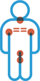 Icon of full body outline showing irritation or swelling on the skin on scalp, arms, and legs. Please refer to list of full indications.