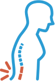 Icon of upper body outline showing irritation or swelling in lower spine and back. Please refer to list of full indications.